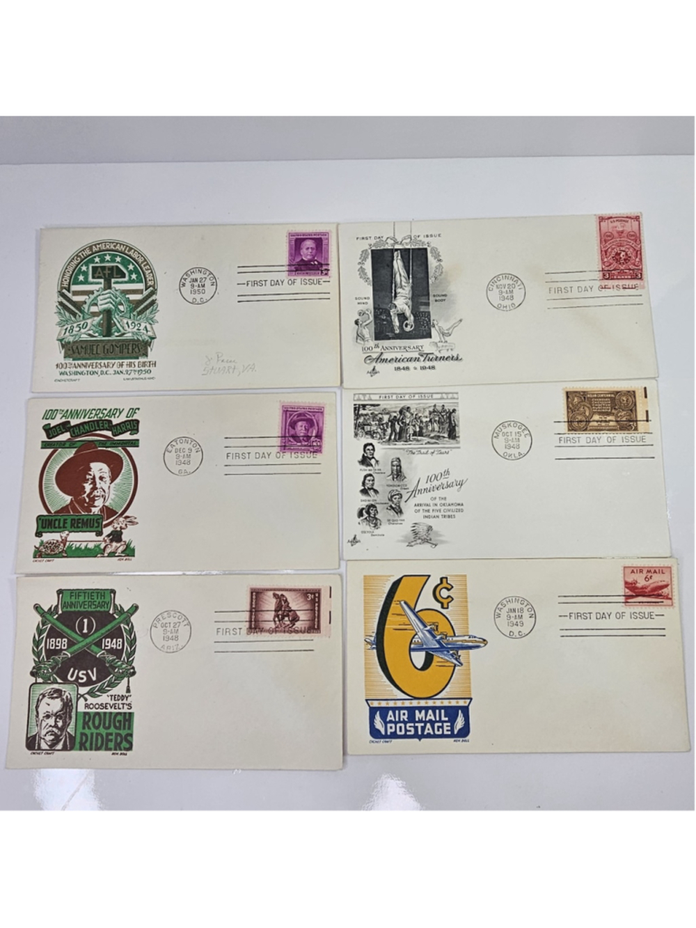 Vintage lot of 6 United States First Day of Issue commemorative stamp covers...